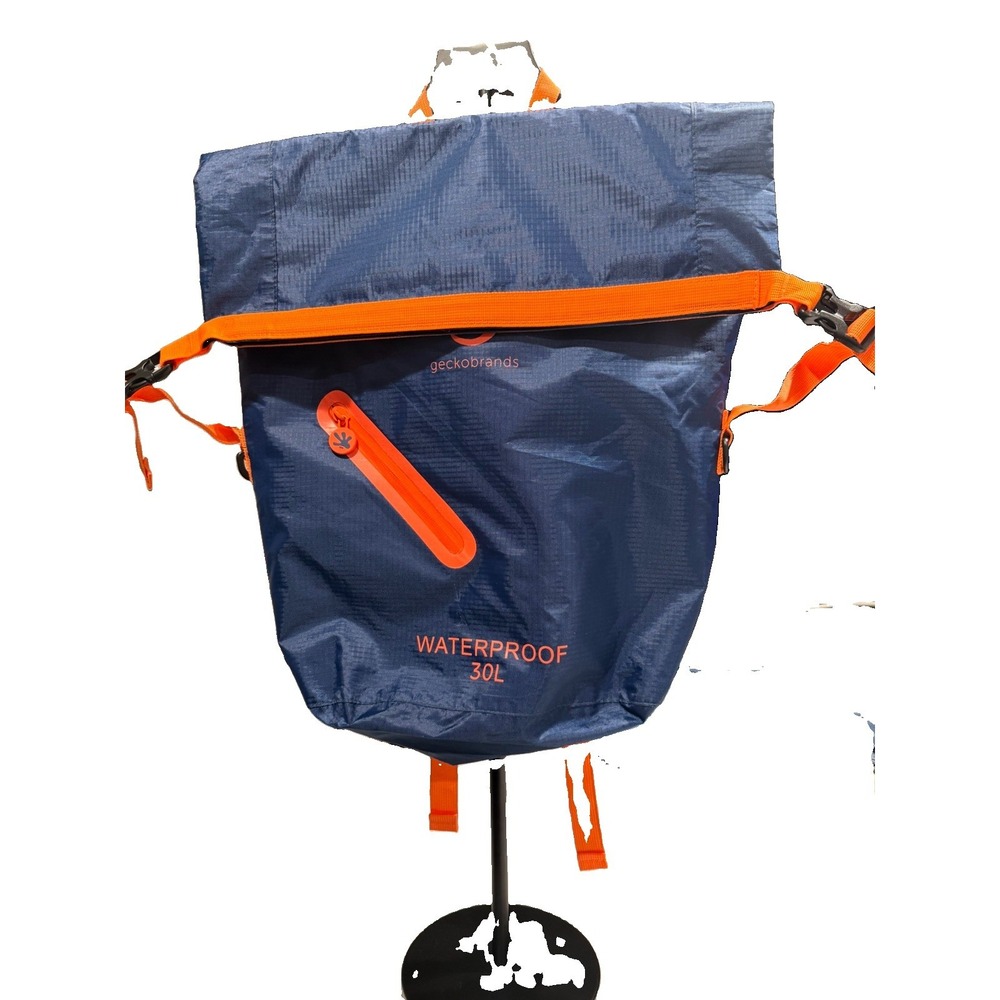 Geckobrands Waterproof 30L Dry Bag Backpack Navy Blue Orange Roll Top Outdoor